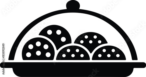 Minimalist black tray of cookies bakery silhouette vector icon