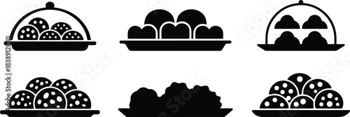 Set of Minimalist black tray of cookies bakery silhouette vector icon