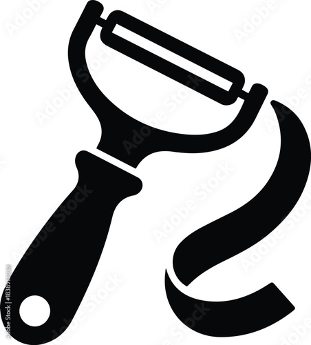 Minimalist black vegetable peeler kitchen tool silhouette vector icon
