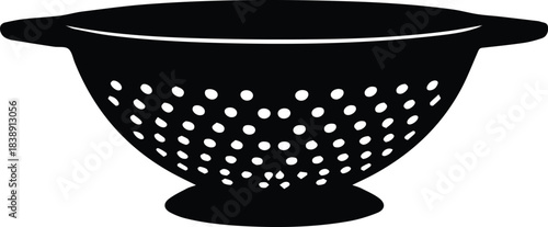 Minimalist black kitchen colander strainer bowl silhouette vector icon