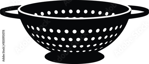 Minimalist black kitchen colander strainer bowl silhouette vector icon