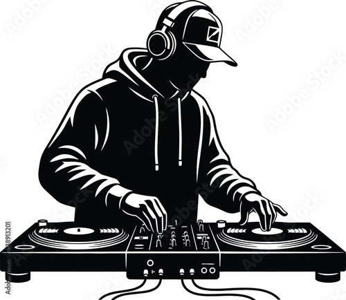 DJ Mixing Turntables Illustration – Hip-Hop Music Scratch Artwork