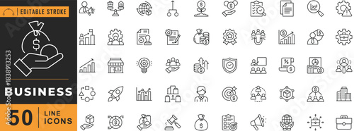Business line icon set. Editable stroke. Vector illustration.