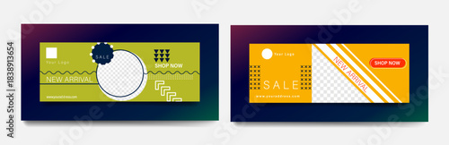 Modern Minimalist Web Banner Collection for Sale and New Arrival Promotions. Business big sale design vector illustration, Memphis style. New design banner.