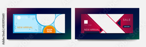 Modern Minimalist Web Banner Collection for Sale and New Arrival Promotions. Business big sale design vector illustration, Memphis style. New design banner.