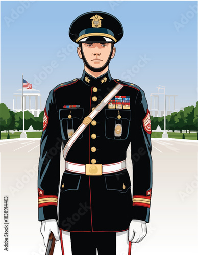054-27-Us marine honor guard standing in dress uniform in front of the white house