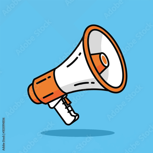 Cartoon White and Orange Megaphone Illustration for Announcement.