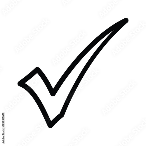 Hand drawn black outline check mark symbol isolated on for confirmation or approval concept