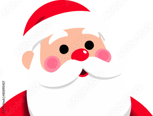Cute cartoon Santa Claus face with red hat and rosy cheeks illustration
