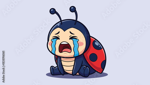Sad Crying Ladybug Cartoon Illustration with Tears.