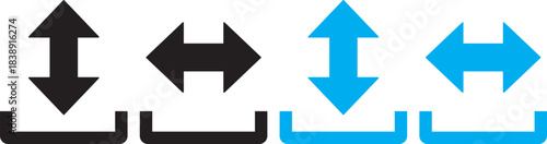 Set of upload and download icons arrow symbol in black and blue outline styles. Up arrow vector icon illustration isolated on white and black. Download button icon or logo illustration outline black 
