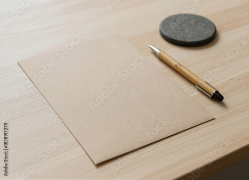 Minimalist Workspace with Bamboo Pen and Textured Paper