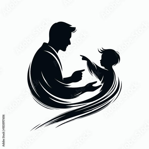 Father teaching silhouette on white background