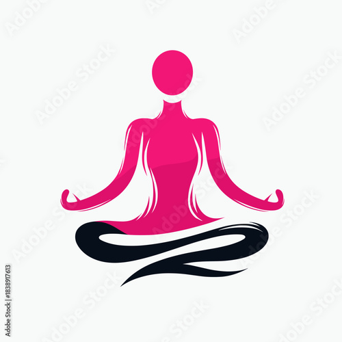 Meditating woman silhouette on white background