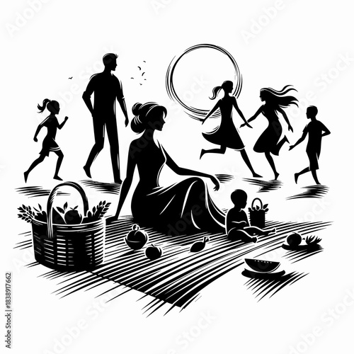 Family picnic silhouette