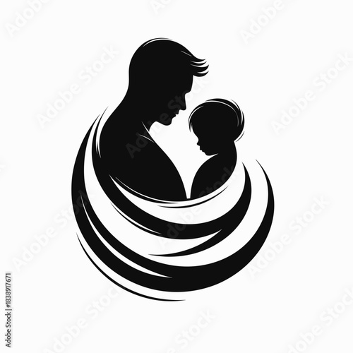 Father and child silhouette on white background