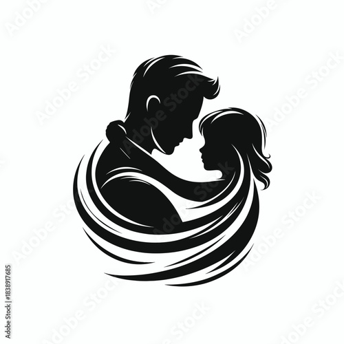 Dad hugging kids silhouette