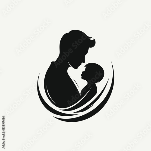 Father and child silhouette on white background