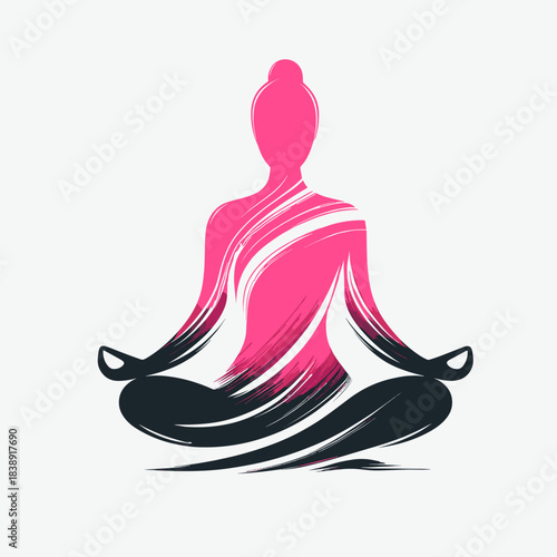 Meditating woman silhouette on white background
