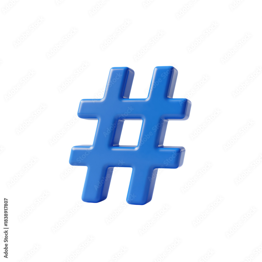 Obraz premium Blue Hashtag Symbol 3D Icon