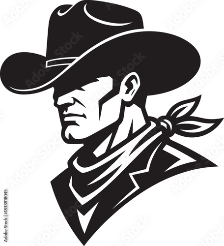Bold Western Cowboy Mascot — Vintage Outlaw Silhouette Logo Illustration