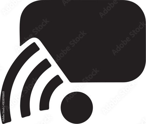 Black Wi- Fi Signal Icon with Rounded Rectangle and Circle Keywords: wi-fi, signal, icon, wireless, network, connection, technology, communication, internet, data, digital, on transparent background