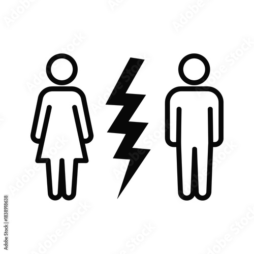 Icon of a man and a woman separated by a lightning bolt isolated on
