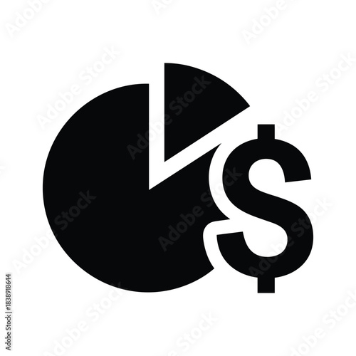 Pie chart with dollar sign showing financial data isolated on