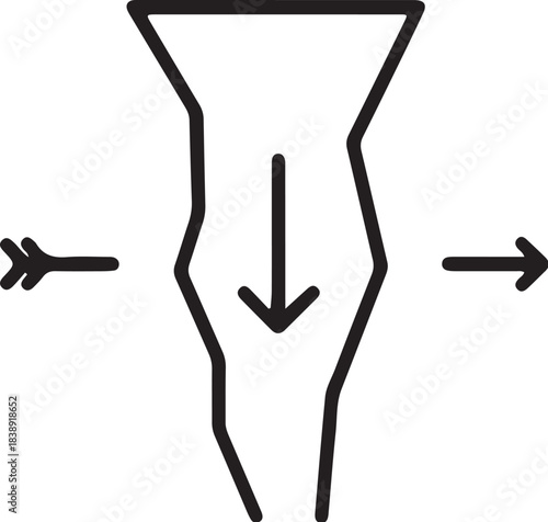 Funnel with Arrows Indicating Flow on White Background traced illustration on transparent background