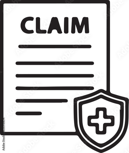 Icon of a Claim Form with a Shield and Medical Cross Symbol insurance document on transparent background