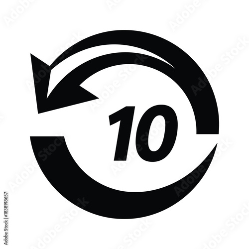 Ten seconds refresh arrow isolated on, time symbol, vector illustration