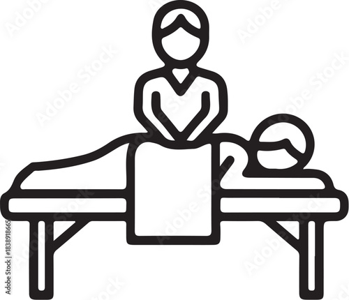 Icon of a Person Receiving a Massage on a Table on White Background Keywords: massage, spa, wellness, relaxation, therapy, treatment, body, care, health, healing, person, on transparent background