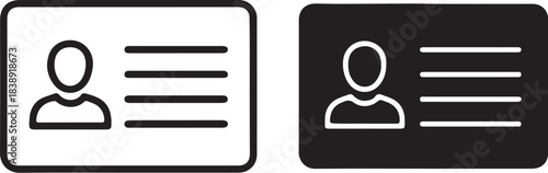 Identification Card Icon in Black and White Outline and Solid Fill id card badge on transparent background