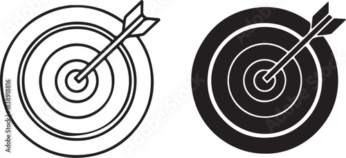 Target with Arrow Icon in Outline and Solid Black Styles dartboard bullseye on transparent background