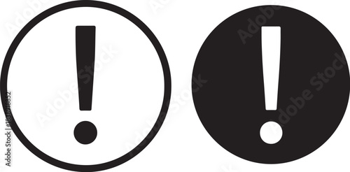 Two Circular Exclamation Mark Warning Symbols One Inverted Black On White One White On Black alert attention on transparent background