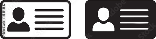 Two ID card icons one outlined and one solid black with person silhouette Keywords: ID card, identification, identity, card, personal, profile, person, silhouette, icon, on transparent background