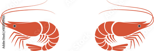 Vector Illustration Set of Two Shrimp Silhouettes, Orange Prawns with Antennae for Seafood, Restaurant Menu, and Healthy Food Graphics