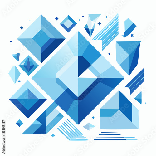 Geometric Abstraction with Shades of Blue and White, Clean Lines and Sharp Angles