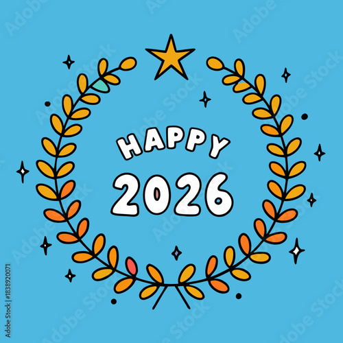 Playful cartoon 2026 numbers with fireworks behind them