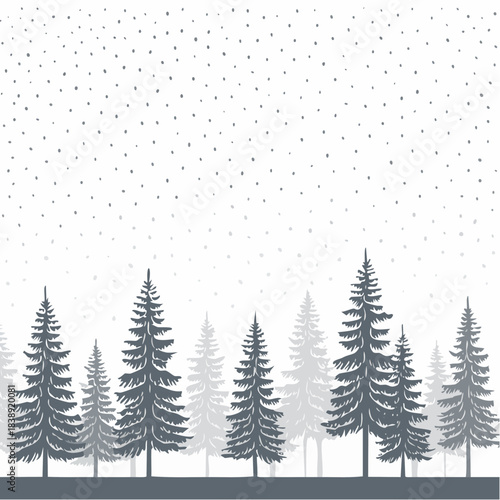 Serene winter forest scene with snow falling, evoking a peaceful and tranquil atmosphere during the cold season