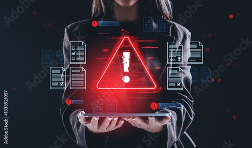 Fotografía Cybersecurity warning concept showing data breach alert with dig