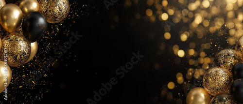 Golden Balloons Floating In Dark Celebration Background