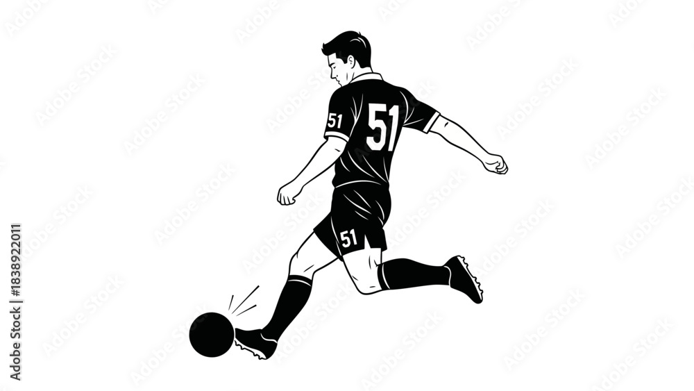 Fototapeta premium Dynamic athlete powerfully striking soccer ball in mid stride ready for a winning goal