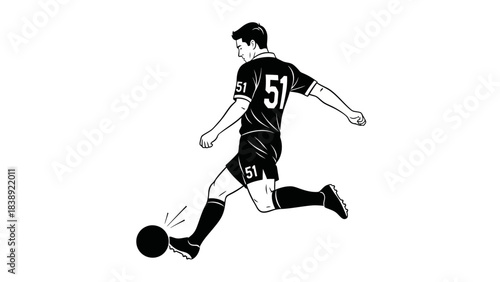 Dynamic athlete powerfully striking soccer ball in mid stride ready for a winning goal