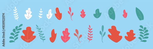 Green leaves icons set in flat style. Collection of leaf silhouettes for environment, nature, eco signs. Organic, vegan, bio, natural product. Ecology plant sprout element. vector illustration.