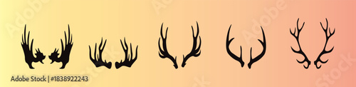 Deer horn icons set. Animal horn silhouettes, wildlife and hunting symbols, horn shape collection. vector illustration.