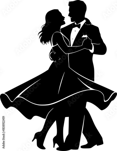 Vintage Dancing Couple Vector Silhouette