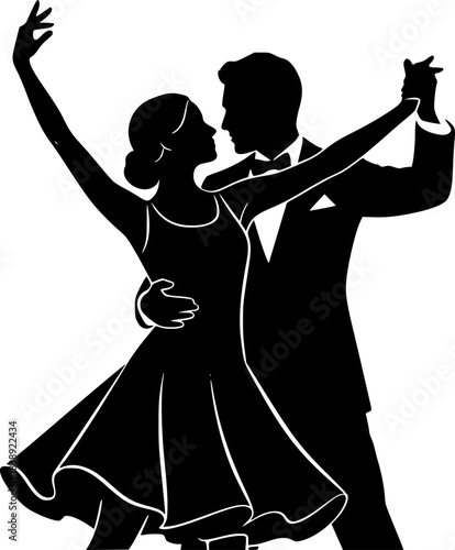 Vintage Dancing Couple Vector Silhouette