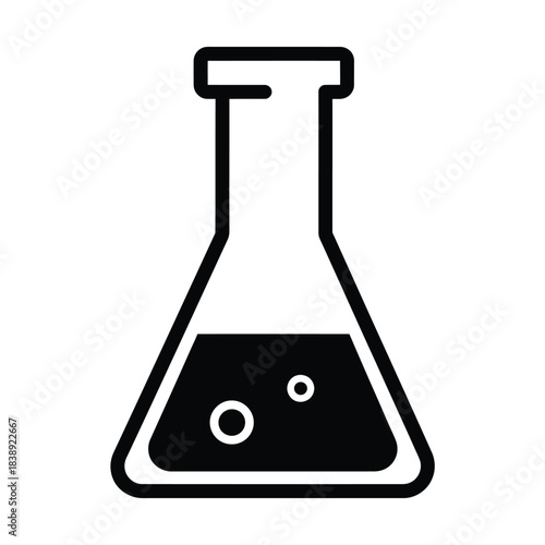 Black and White Icon of a Laboratory Flask with Bubbles