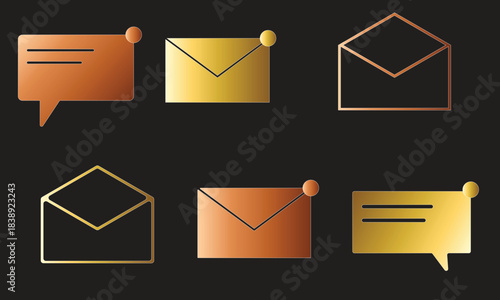 Golden Email & Message Notification Icons Set
